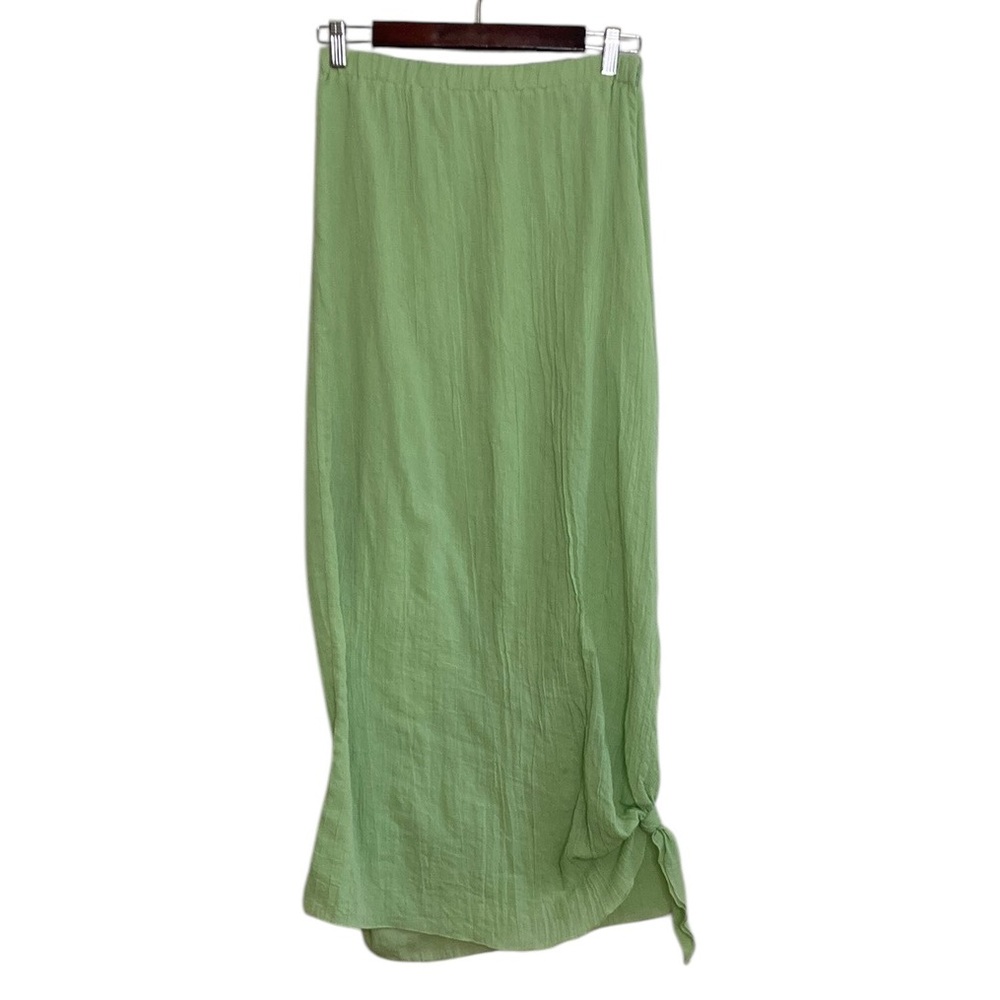 Vintage Linda Lundstrom Skirt Womens Small Green Gauze Long Maxi High Slit